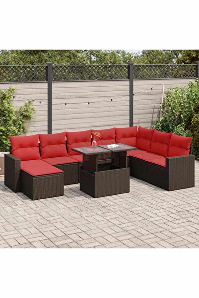 vidaxl Set canapele de gradina cu perne, 9 piese, maro, poliratan