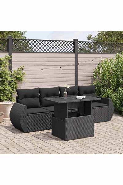 vidaxl Set mobilier de gradina cu perne, 5 piese, negru, poliratan