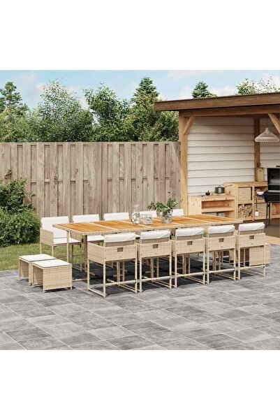 vidaxl Set mobilier de gradina cu perne, 15 piese, bej, poliratan