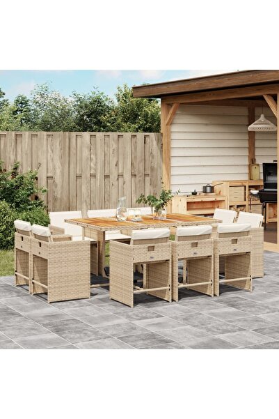 vidaxl Set mobilier de gradina cu perne, 11 piese, bej, poliratan