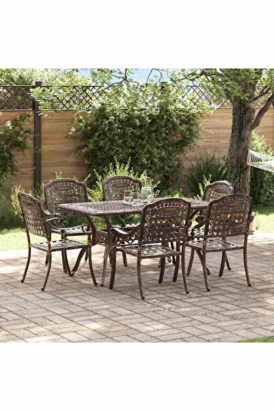 vidaxl Set de masa pentru gradina 7 pcs Bronz Aluminiu