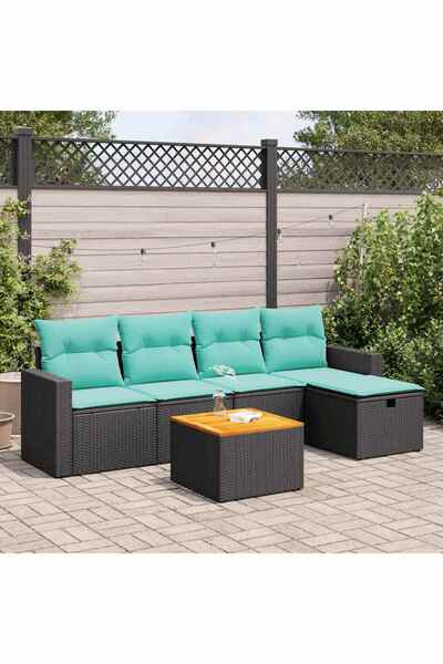 vidaxl Set mobilier de gradina cu perne, 6 piese, negru, poliratan