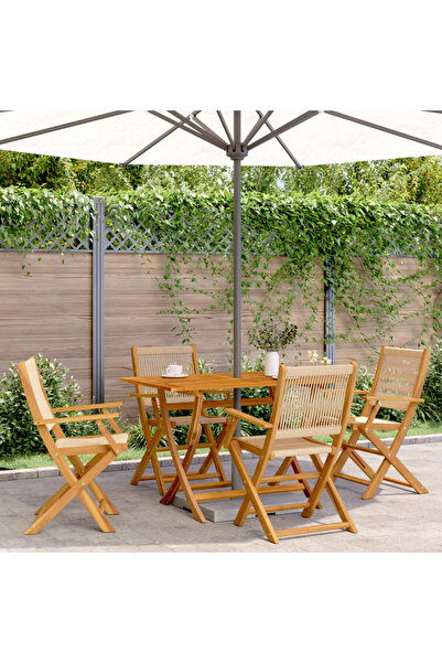 vidaxl Set mobilier de gradina 5 piese polipropilena bej/lemn masiv