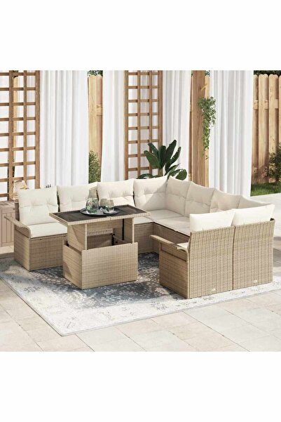 vidaxl Set de canapele pentru gradina cu perna 9 pcs Bej Rattan poli