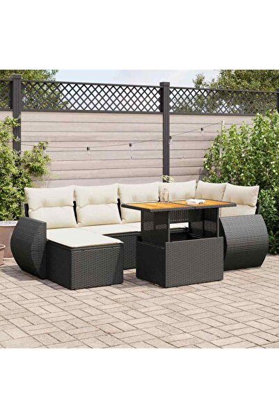 vidaxl Set canapele de gradina cu perne, 7 piese, negru, poliratan