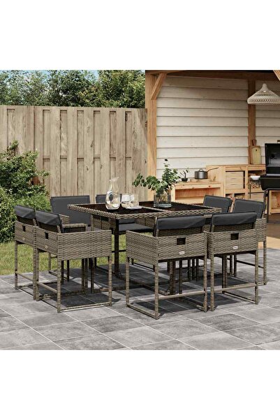 vidaxl Set mobilier gradina cu perne, 9 piese, gri, poliratan