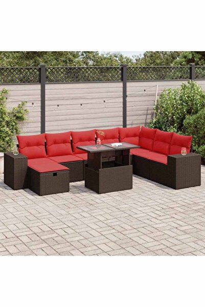 vidaxl Set mobilier gradina perne 9 piese negru poliratan/lemn acacia