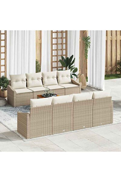 vidaxl Set de canapele pentru gradina cu perna 9 pcs Bej poliratan