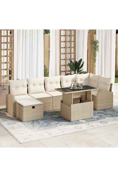 vidaxl Set de canapele pentru gradina cu perna 8 pcs Bej Rattan poli