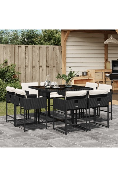 vidaxl Set mobilier de gradina cu perne, 9 piese, negru, poliratan