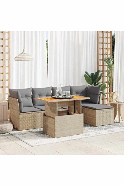 vidaxl Set canapele de gradina cu perne, 6 piese, bej, poliratan