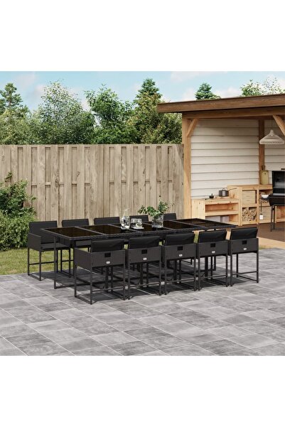 vidaxl Set mobilier de exterior cu perne, 11 piese, negru, poliratan
