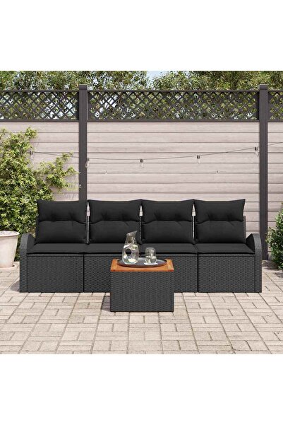 vidaxl Set de canapele pentru gradina cu perna 5 pcs Negru poliratan