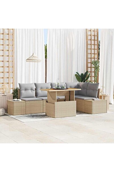 vidaxl Set de canapele pentru gradina 6 pcs Bej Rattan poli