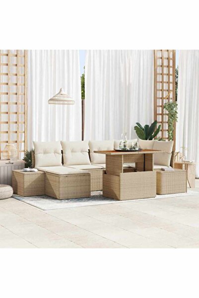 vidaxl Set de canapele pentru gradina 7 pcs Bej Rattan poli