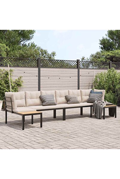 vidaxl Set canapea de gradina, 4 piese, cu perne, negru, otel vopsit