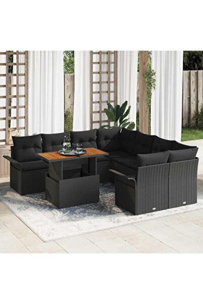 vidaxl Set de canapele pentru gradina 9 pcs Negru Rattan poli