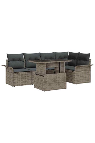 vidaxl Set de canapele pentru gradina cu perna 6 pcs Gri Poli Rattan