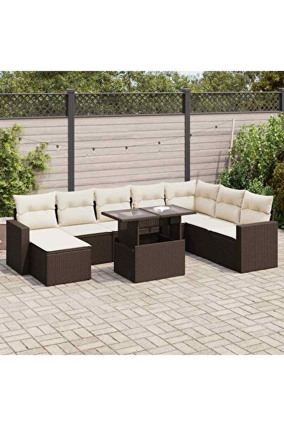vidaxl Set canapele de gradina cu perne, 9 piese, maro, poliratan