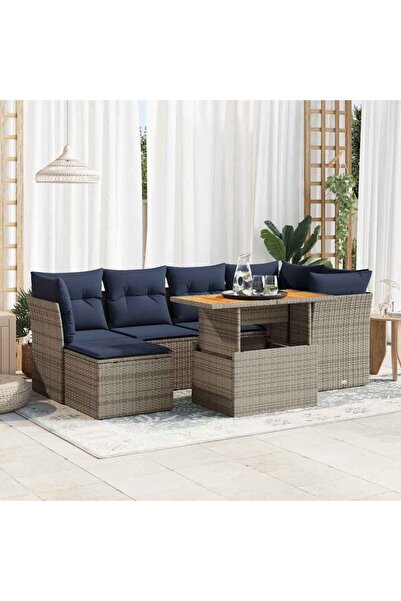vidaxl Set canapele de gradina, 7 piese, cu perne, gri, poliratan