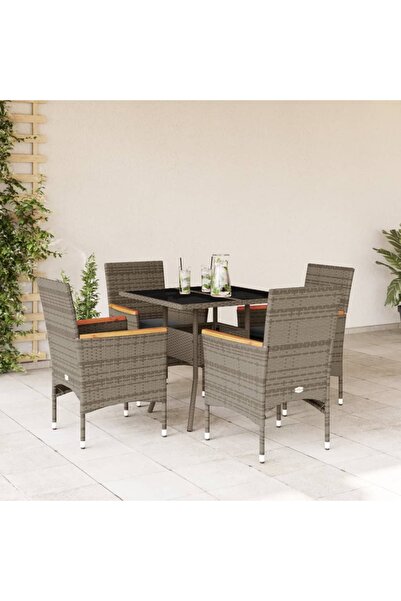 vidaxl Set mobilier de gradina cu perne 5 piese gri poliratan & sticla