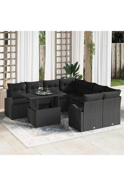 vidaxl Set de canapele pentru gradina 9 pcs Negru poliratan
