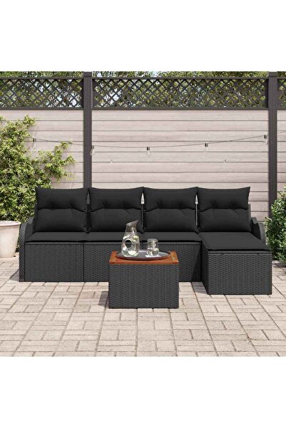 vidaxl Set de canapele pentru gradina cu perna 6 pcs Negru poliratan