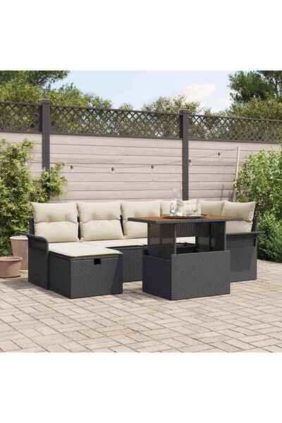 vidaxl Set de canapele pentru gradina cu perna 7 pcs Negru poliratan
