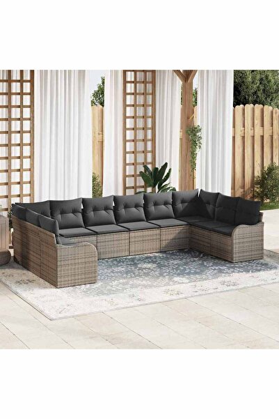 vidaxl Set de canapele pentru gradina 10 pcs Gri poliratan
