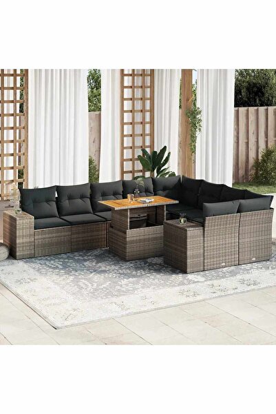 vidaxl Set mobilier de gradina cu perne, 10 piese, gri, poliratan