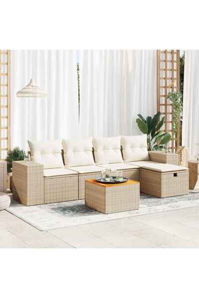 vidaxl Set canapele de gradina cu perne, 6 piese, bej, poliratan