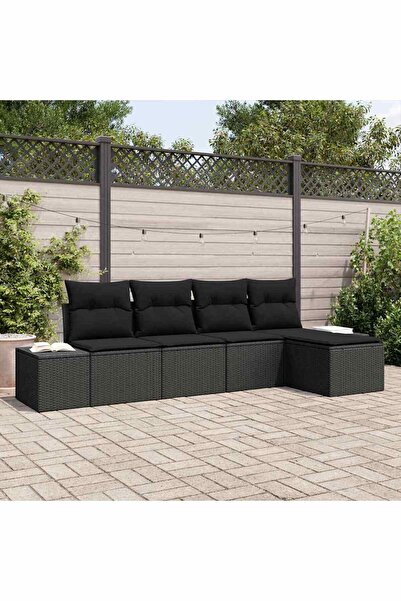 vidaxl Set de canapele pentru gradina cu perna 5 pcs Negru poliratan