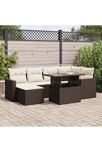 vidaxl Set canapele de gradina cu perne, 7 piese, maro, poliratan