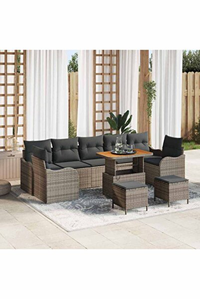 vidaxl Set de canapele pentru gradina cu perna 10 pcs Gri poliratan