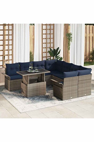 vidaxl Set de canapele pentru gradina cu perna 9 pcs Gri Poli Rattan