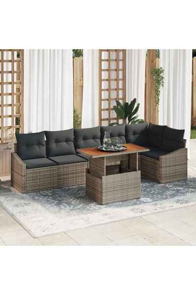vidaxl Set de canapele pentru gradina 7 pcs Gri Rattan poli