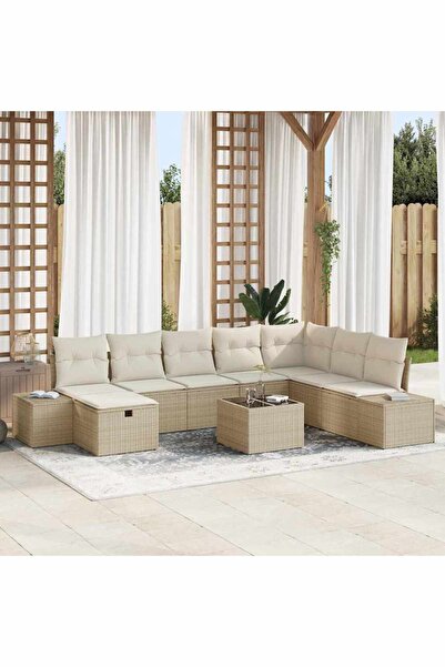 vidaxl Set de canapele pentru gradina cu perna 9 pcs Bej poliratan