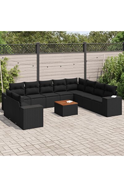 vidaxl Set canapele de gradina cu perne, 11 piese, negru, poliratan