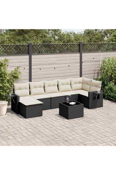 vidaxl Set mobilier de gradina cu perne, 8 piese, negru, poliratan