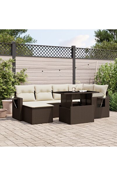 vidaxl Set canapele de gradina cu perne, 7 piese, maro, poliratan