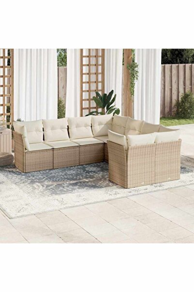 vidaxl Set canapele de gradina, 8 piese, cu perne, bej, poliratan
