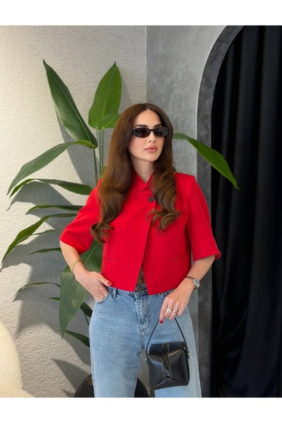 By Merve Darende ZR Model Kısa Kollu Crop Blazer Ceket