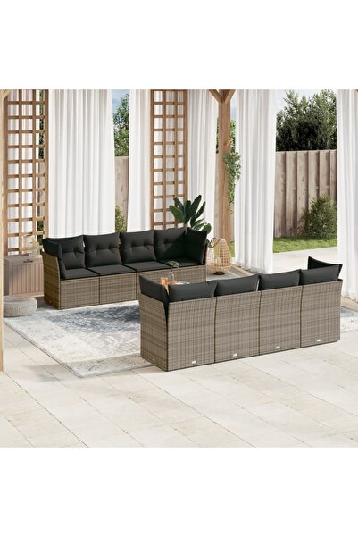 vidaxl Set canapele de gradina, 9 piese, cu perne, gri, poliratan