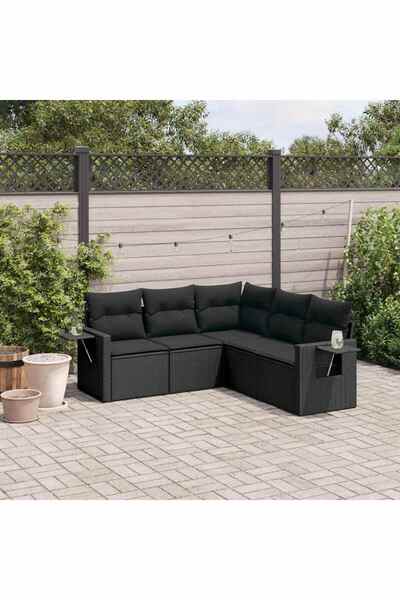 vidaxl Set mobilier de gradina cu perne, 5 piese, negru, poliratan