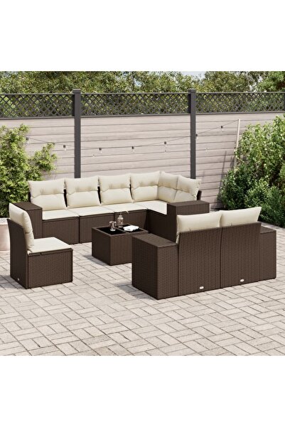 vidaxl Set canapele de gradina cu perne, 9 piese, maro, poliratan