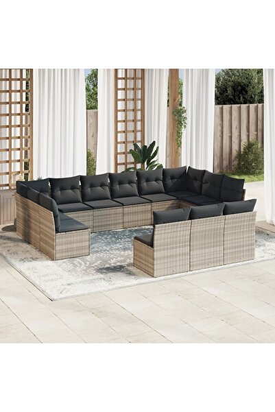 vidaxl Set canapele de gradina cu perne, 13piese gri deschis poliratan