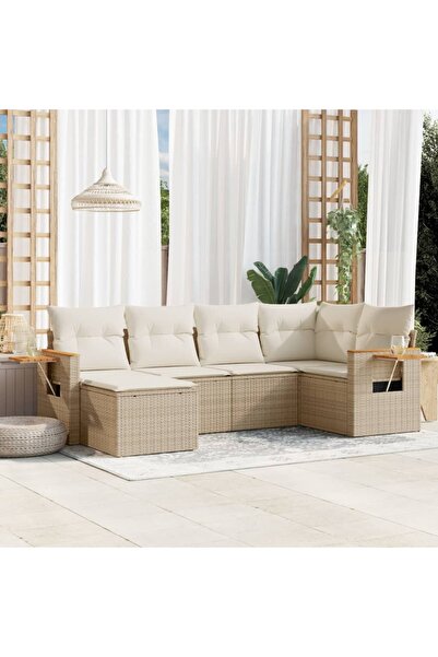 vidaxl Set canapele de gradina cu perne, 6 piese, bej, poliratan