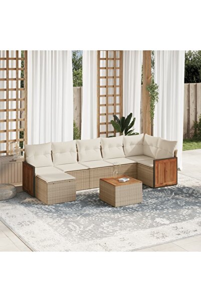vidaxl Set canapele de gradina, 8 piese, cu perne, bej, poliratan