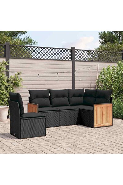 vidaxl Set mobilier de gradina cu perne, 5 piese, negru, poliratan