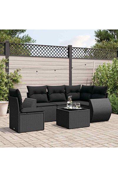 vidaxl Set mobilier de gradina cu perne, 6 piese, negru, poliratan